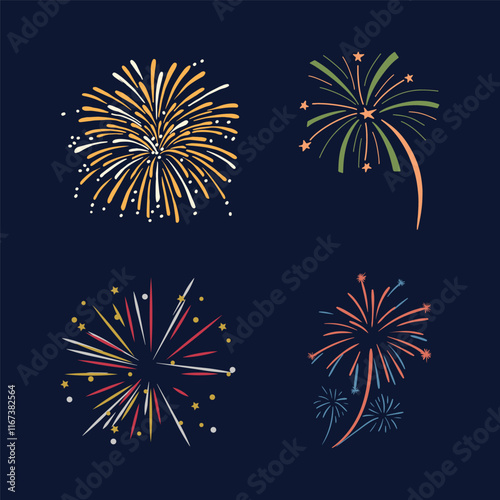 A vector drawing of a firework icon bursting with multiple colors