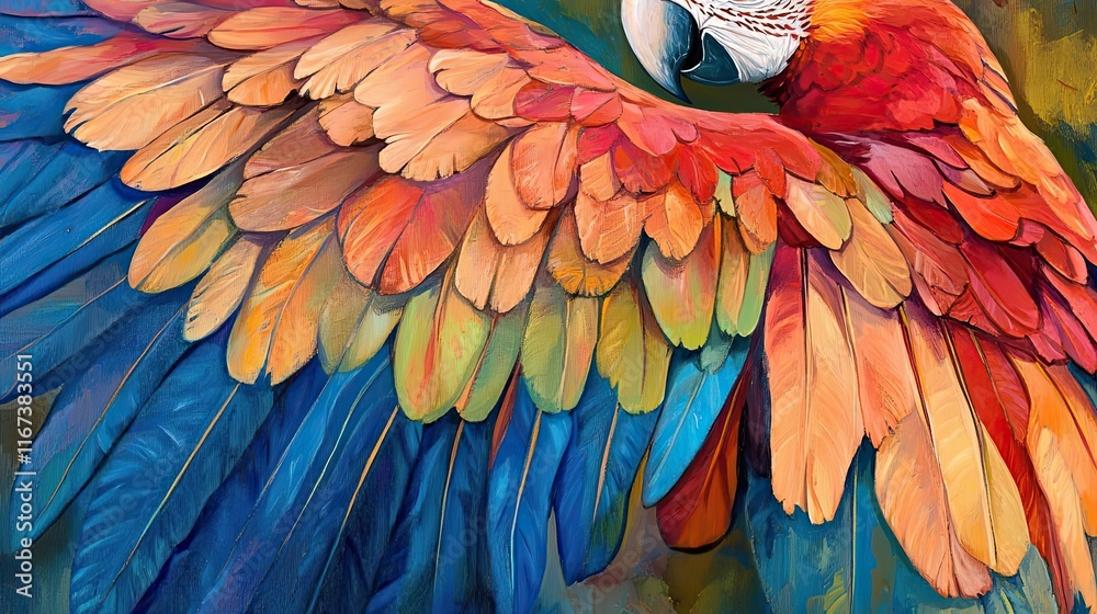 Obraz premium Vibrant Macaw Wing Feathers Artistic Painting