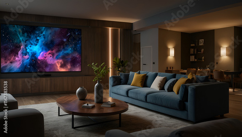 AI, home theater, and a living room with multicolored LED lighting