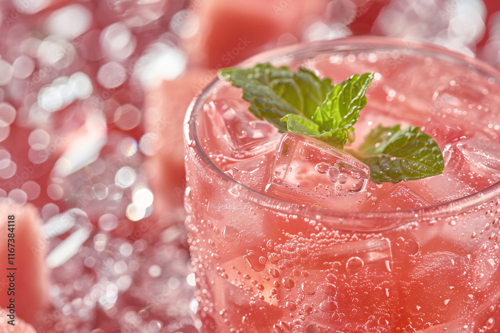 Fototapeta premium Refreshing Guava Juice in a Glass with Guava Slices and Straw, Tropical Beverage in a Beach Setting