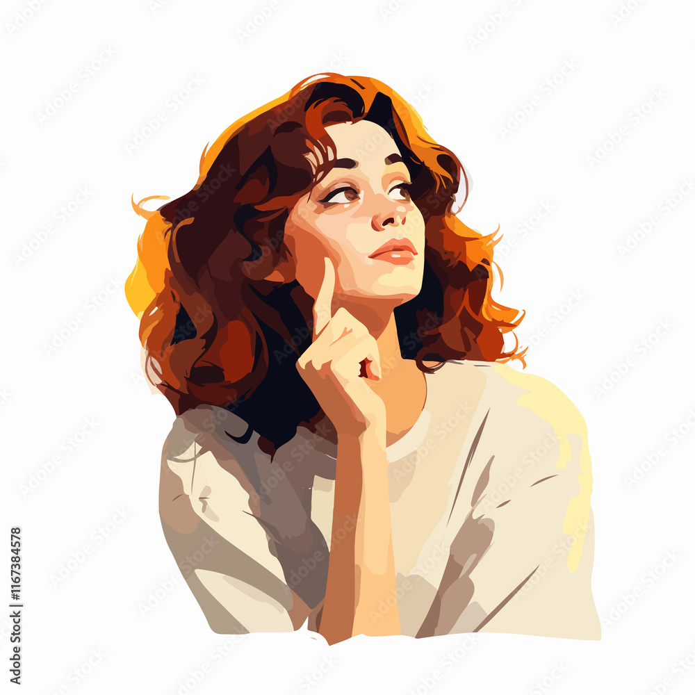 Professional Woman Vector Illustration for Pensive Thinking Isolation Concept Professional Woman Vector Illustration for Pensive Thinking Isolation Concept