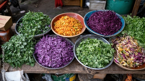 Colorful Bowls Of Chopped Vegetables Ready For Sale photo