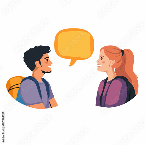 Young Adults Conversation Icon Image: Socializing People Vector Illustration
