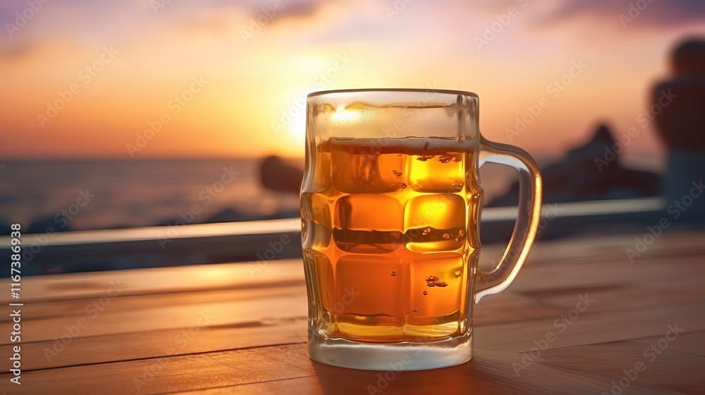A mug of light beer on the table A mug of light beer on the table