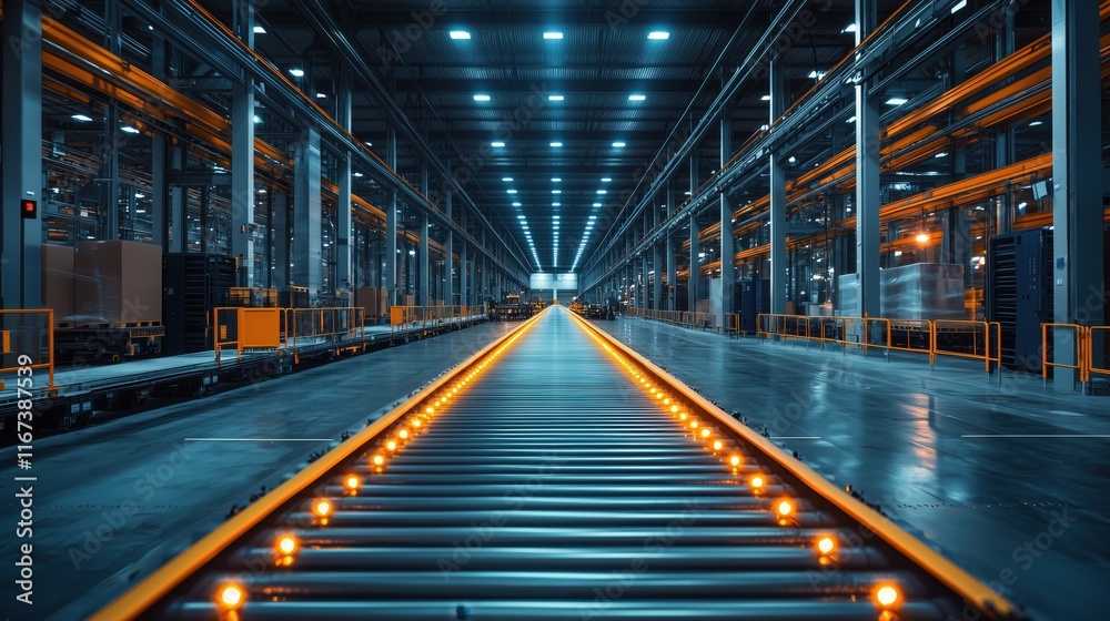 Modern warehouse interior with conveying system. Modern warehouse interior with conveying system.