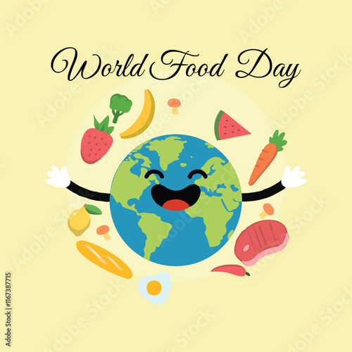 World food day hand drawn minimal flat illustration with organic elements. Food day banner, poster, template design. Creative concept for healthy foods celebration banner.