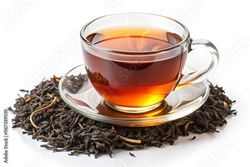 dried black tea leaves isolated on white generative ai