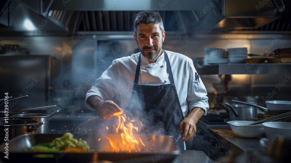 Gourmet Culinary Crafts. Chef in Upscale Restaurant Kitchen Gourmet Culinary Crafts. Chef in Upscale Restaurant Kitchen