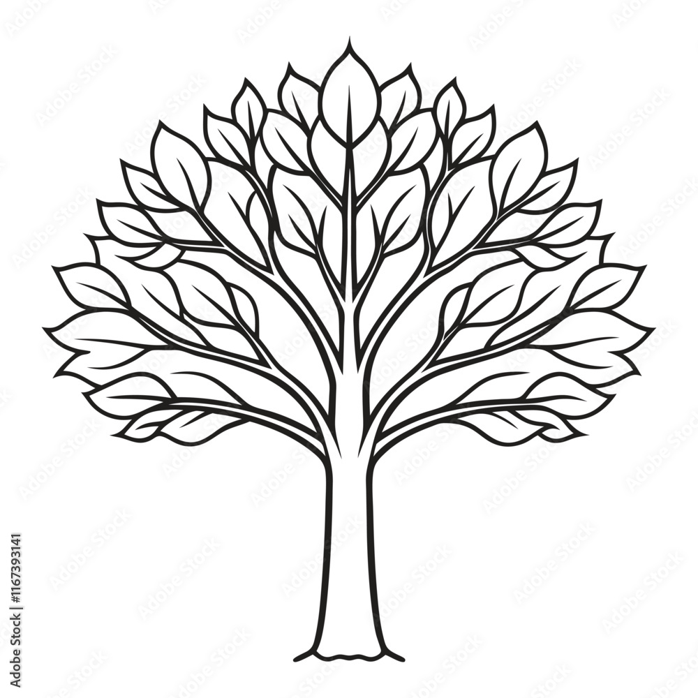 Obraz premium Tree outline coloring book page line art illustration digital drawing