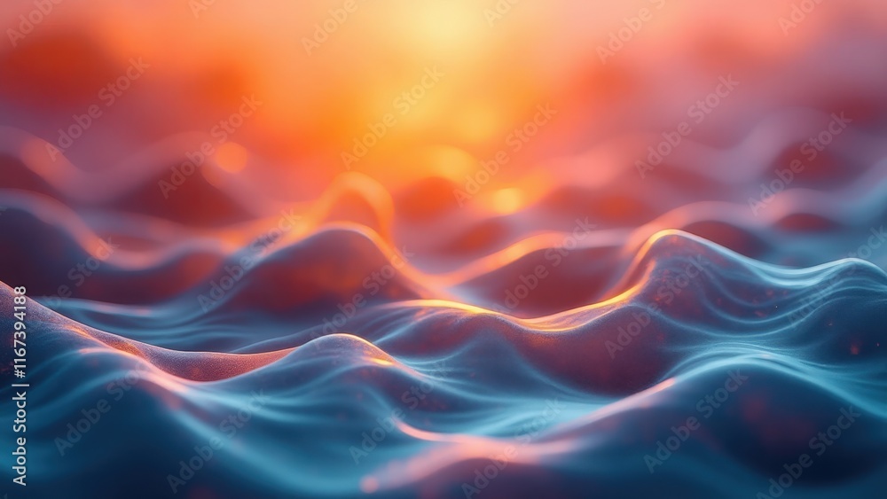 Obraz premium Sunset Over Abstract Waves: A Seamless 3D Render Background
