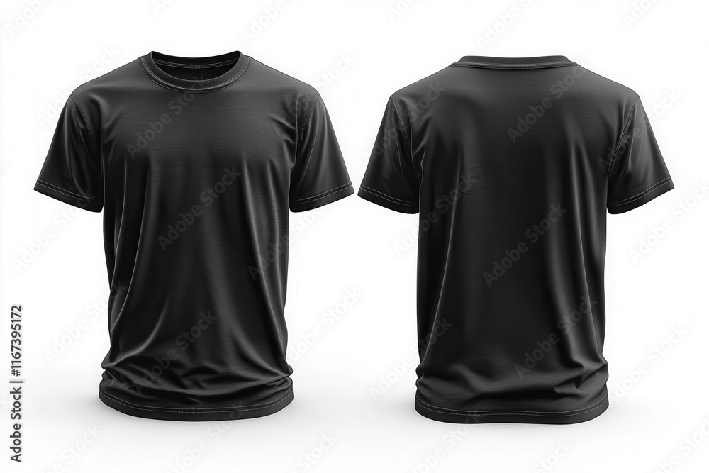 mockup of a blank black shirt template presented in a front and back view isolated against a white background perfect for design presentations or apparel marketing