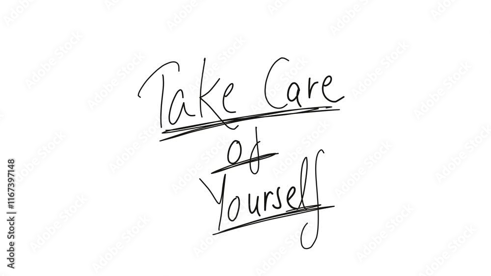 take care of yourself handwritten on white background video. text animation take care of yourself handwritten on white background video. text animation