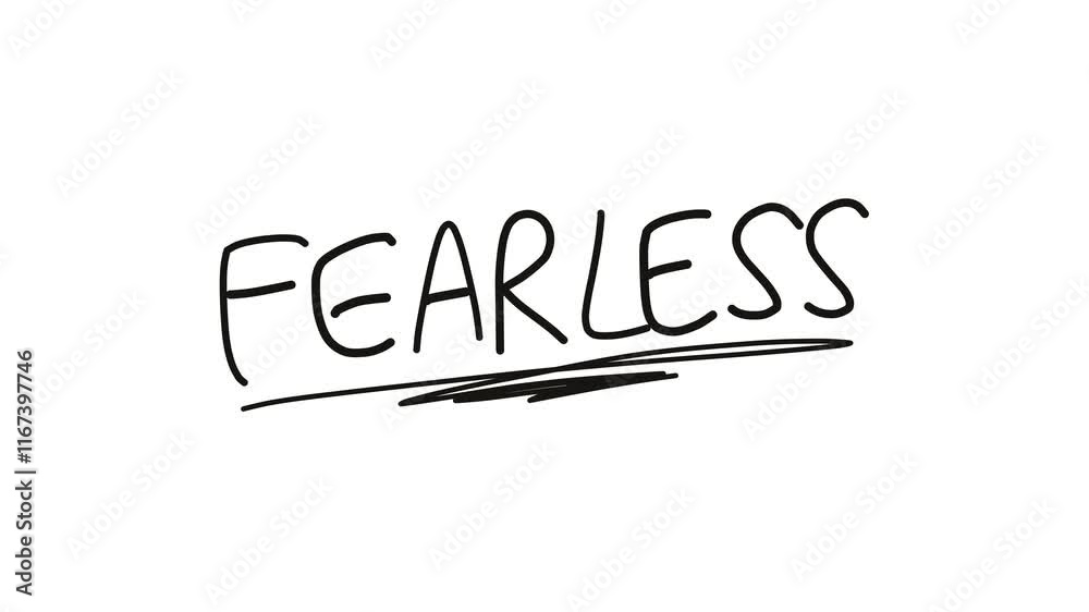 fearless word handwritten on white background video. text animation fearless word handwritten on white background video. text animation