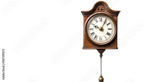 A vintage wall clock with a pendulum and Roman numerals for timekeeping.