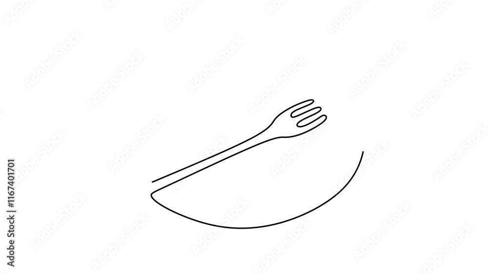 Fork and knife on a plate continuous line drawing animation Fork and knife on a plate continuous line drawing animation
