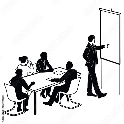 Bussiness meeting room with bussines persons shilouette illustration