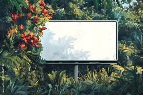 Blank Billboard Surrounded By Lush Tropical Foliage photo