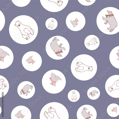 Blue Cute Polar Bear Seamless Pattern. Vector repeat pattern. Great for textiles, and designs for children.