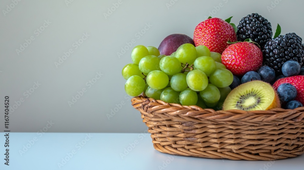 Fresh Fruits in a Minimalist Basket on a Light Table Fresh Fruits in a Minimalist Basket on a Light Table