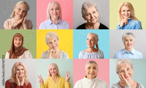 Collage of elderly women on...