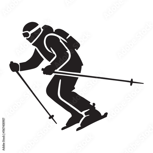 Silhouette of a Skier Downhill Skiing