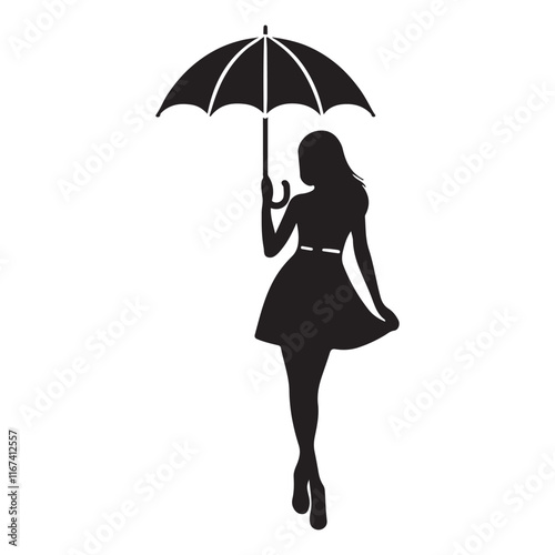 Silhouette Illustration of a Woman in a Dress Holding an Umbrella