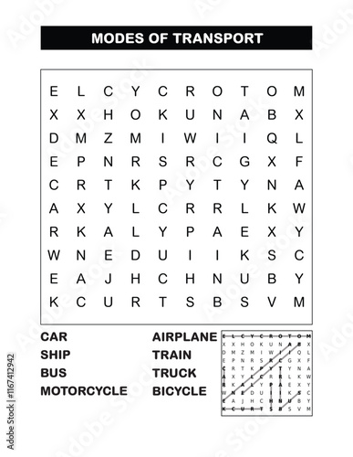 word search Modes of Transport