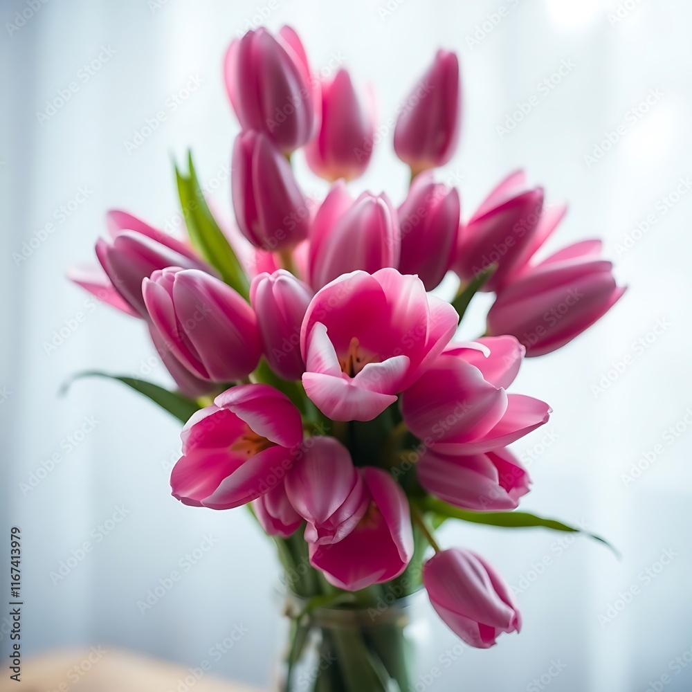 a bouquet of pink and purple tulips in a blue vase a bouquet of pink and purple tulips in a blue vase