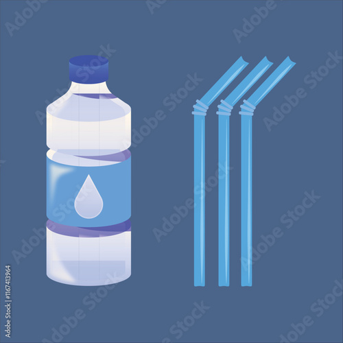 A vector drawing of two blue plastic water bottles