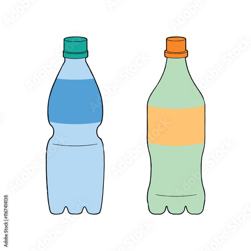A vector drawing of two blue plastic water bottles