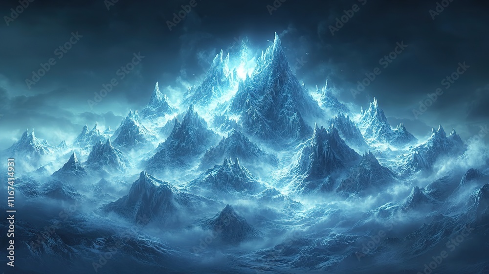 Fototapeta premium Majestic ice mountain peaks under starry night sky