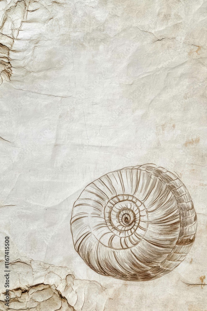Obraz premium A vintage illustration of a seashell on textured paper.