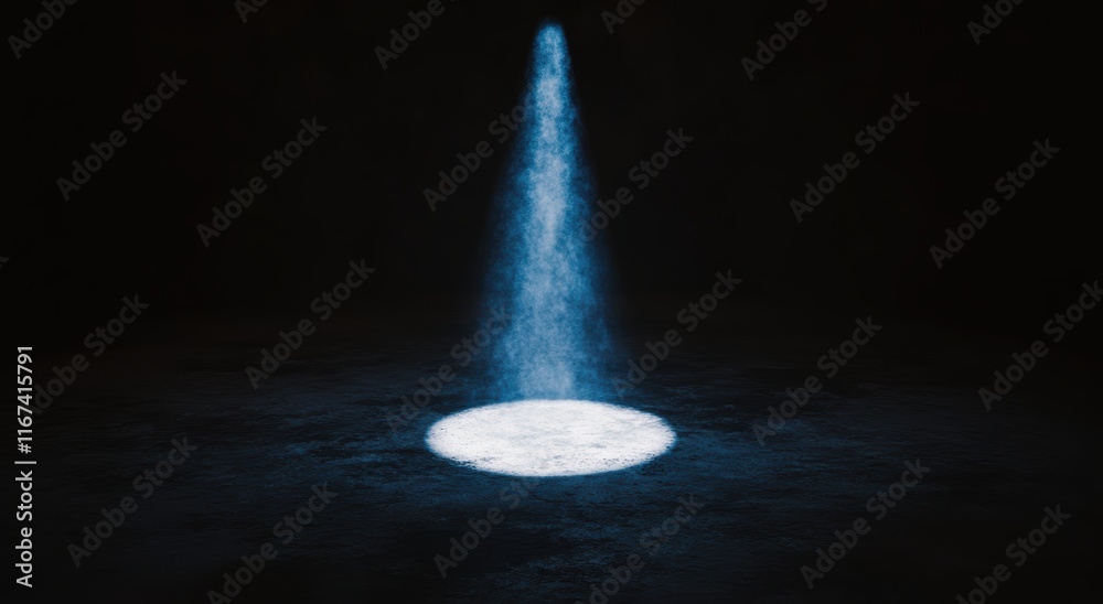 Fototapeta premium 暗闇の中に輝く光の円が広がる不思議な空間の演出