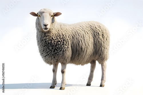 A realistic 3D rendering of a sheep standing against a plain background. photo