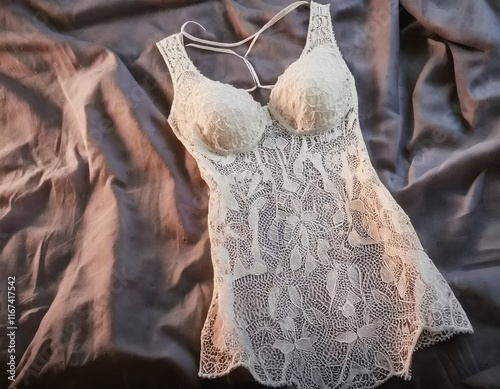 Lace Ecru Nightie on a Brown Bedspread AI