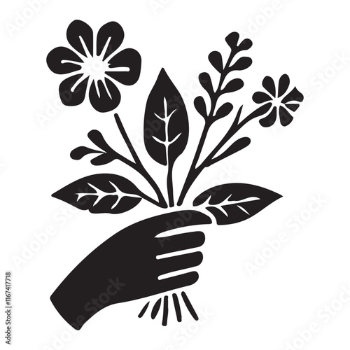 Silhouette Hand Holding a Bouquet of Flowers Illustration