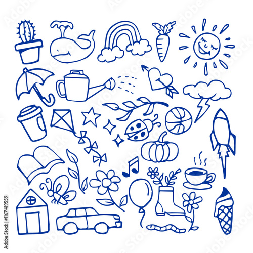Collection of hand drawn cute doodles doodle vector image	
