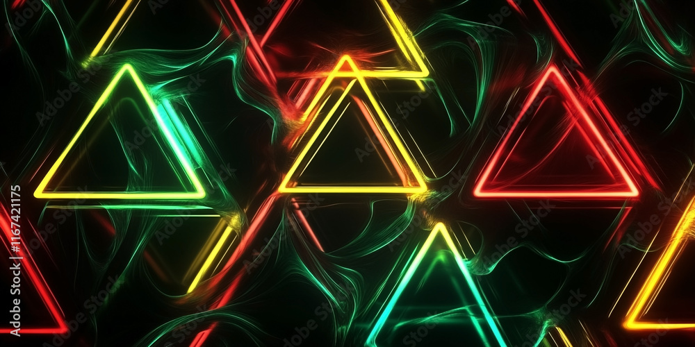 Glowing concentric triangles pierce a dark cosmic backdrop, interwoven with vibrant particles and light trails, evoking a sense of futuristic technology and abstract energy. Glowing concentric triangles pierce a dark cosmic backdrop, interwoven with vibrant particles and light trails, evoking a sense of futuristic technology and abstract energy.