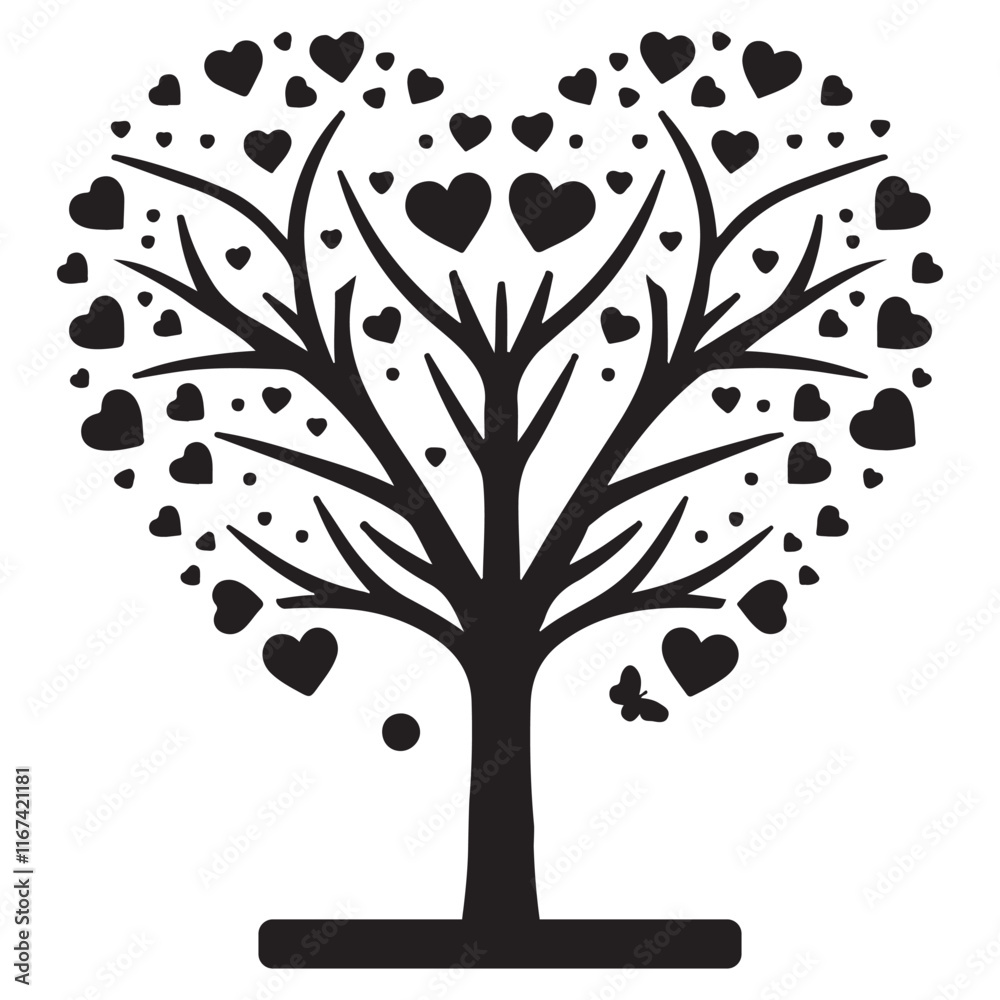 Obraz premium heart shaped tree with hearts and dots on white background