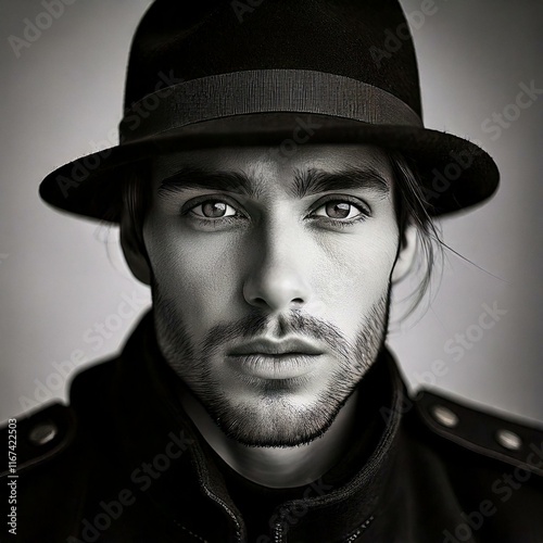Obraz na płótnie black and white portrait of a man with hat w salonie