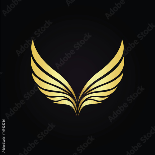 Elegant golden wing logo on a sleek black background representing luxury and excellence  
 photo