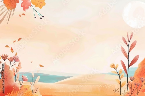 Wallpaper Mural Abstract Watercolor Illustration of a Fall Landscape with Orange, Yellow, and Pink Flowers Torontodigital.ca