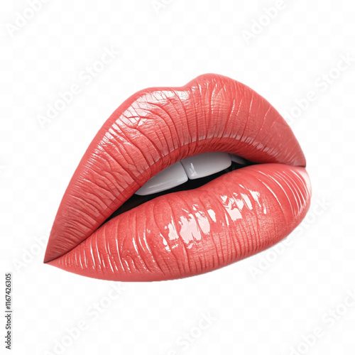 abstract 3d Kissing woman's red lips isolated on white background