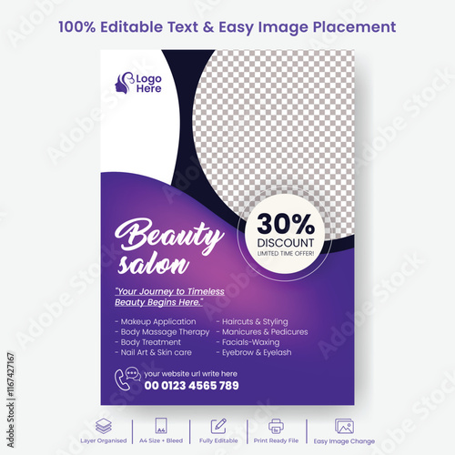 Beauty Care Spa Hair Salon Flyer Editable A4 Size Brochure Template Cover Design
