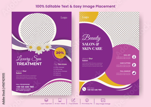 Spa Beauty Salon Flyer or Hair Salon Flyer Print Ready Editable Template Design Suitable For Brochure cover Design