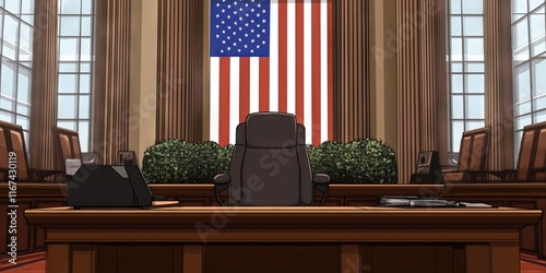 freedom and independence concept with empty government throne and American flag photo