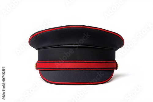 Classic Black Military Style Peaked Cap with Red Trim Headwear Fashion Accessory photo