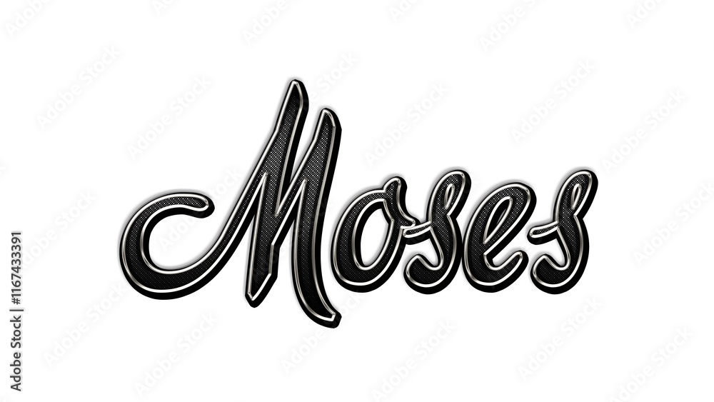 black metal 3d design of name Moses on white background. black metal 3d design of name Moses on white background.