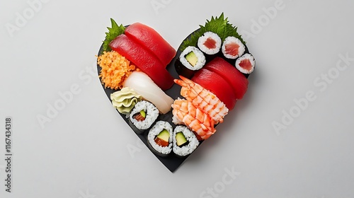 Heart-Shaped Sushi Platter: A Valentine's Day Feast AI Generated photo