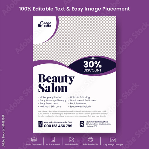 Beauty Care Spa Hair Salon print Flyer or poster, Editable A4 Size beauty salon leaflet, brochure Brochure cover template Design